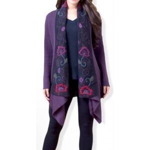 Peruvian Link Alpaca Collection Purple Embroidered Waterfall Cardigan Boho Hippy